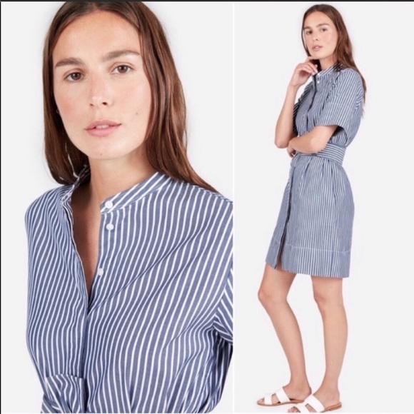 Everlane Collarless Striped Shirt Dress 